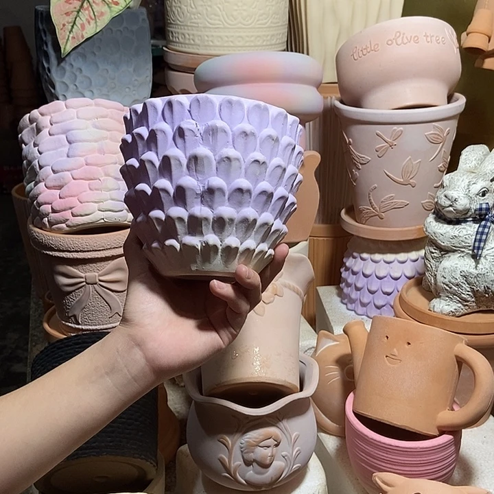 14×13紫色重花瓣 粗陶1个