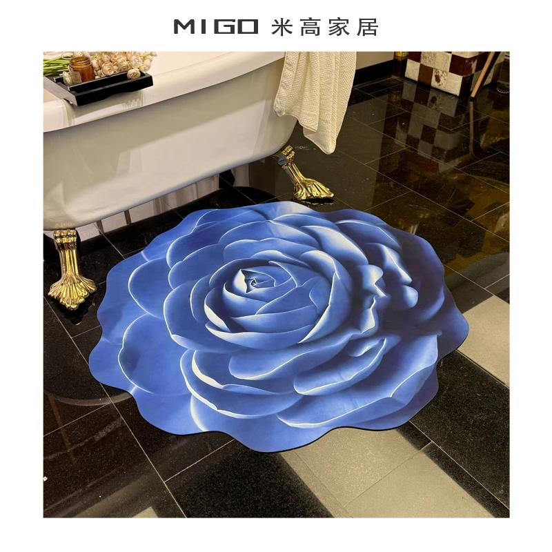 【米高家居】3D立体玫瑰花花卉浴室防滑吸水地垫硅藻泥速干脚垫