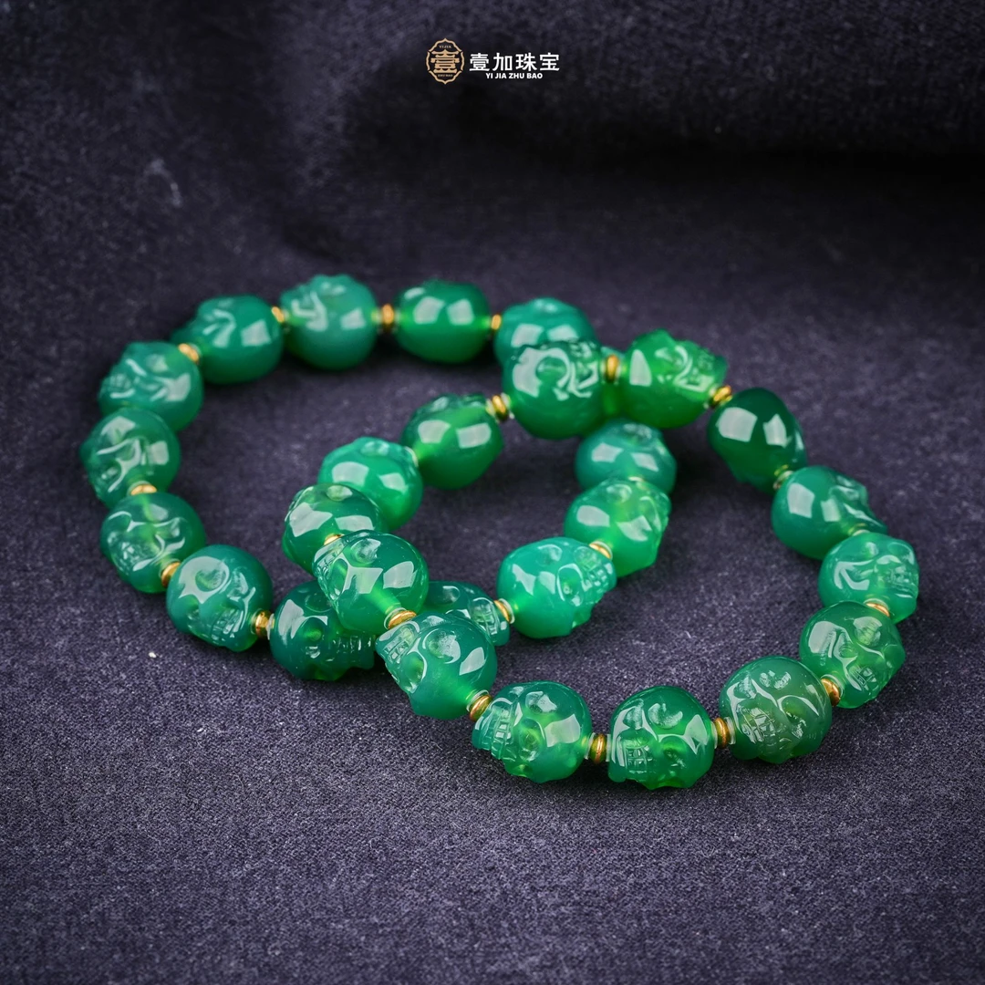 壹加小羊|手工设计玛瑙绿阿呆素圈手串多样性发一个