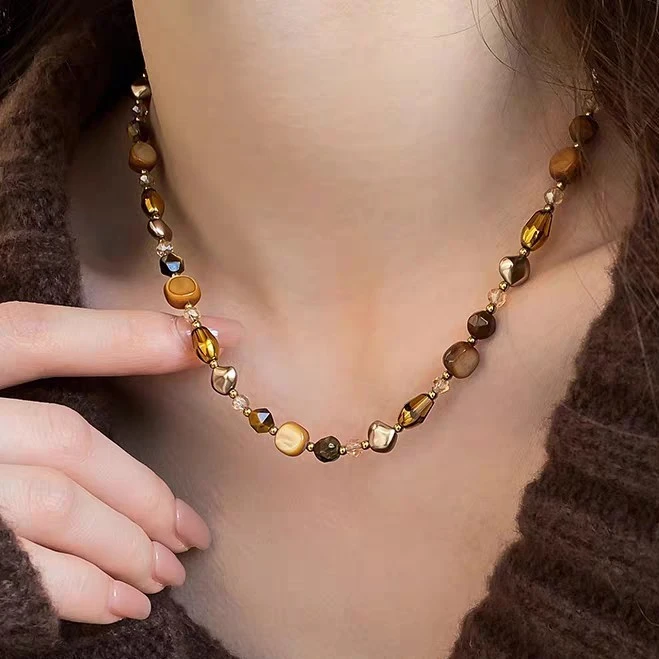 铜合金仿水晶项链 美拉德穿搭项链女2025新款轻奢小众百搭项链