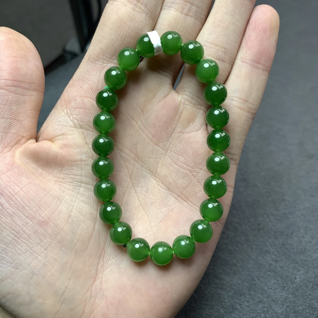 和田玉俄料碧玉手串 卡8 T108