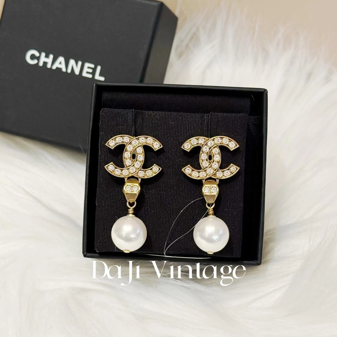 99新 Chanel/香奈儿 大吉中古/Chanel香奈儿金色双c方钻珍珠吊坠
