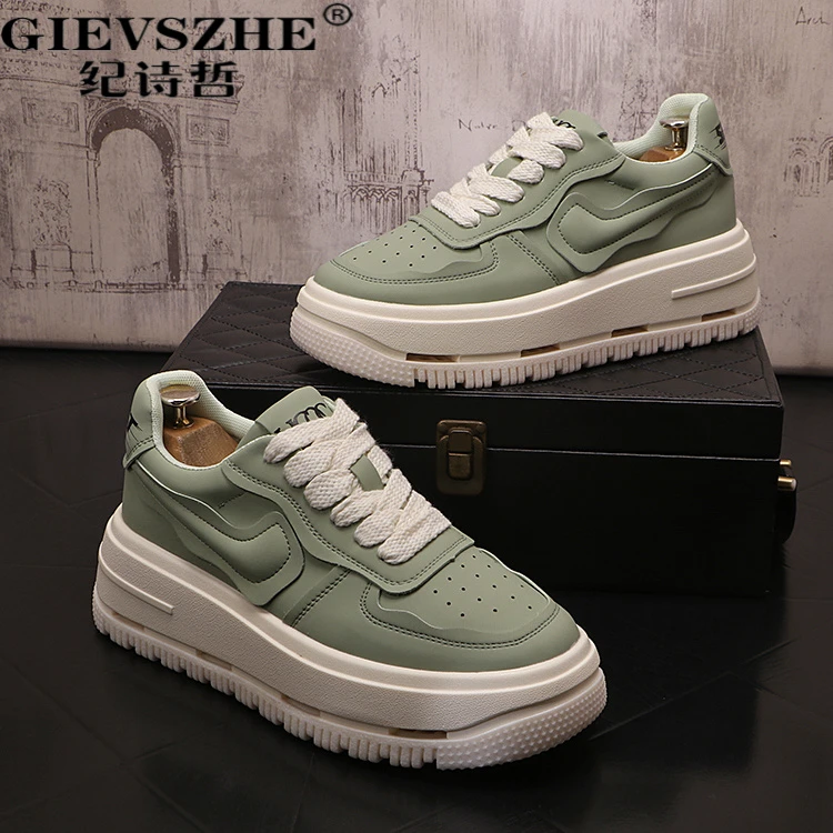 纪诗哲新款板鞋男圆头百搭韩版运动休闲鞋厚底小韩版厚底男士板鞋