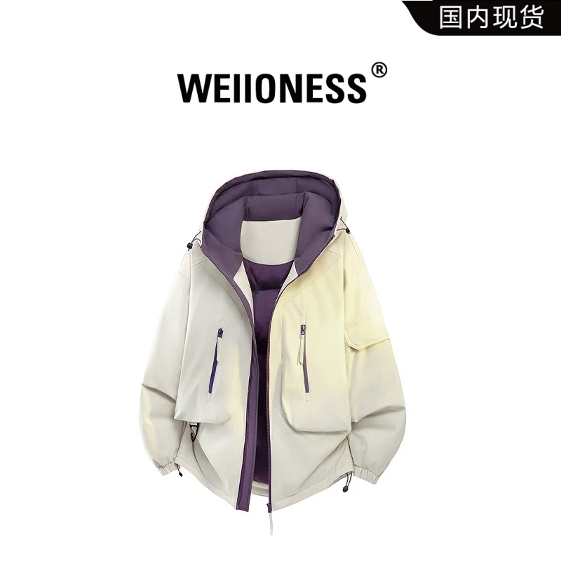 WEIIONESS美式连帽棉服男秋冬潮流休闲加厚保暖外套轻奢百搭男装