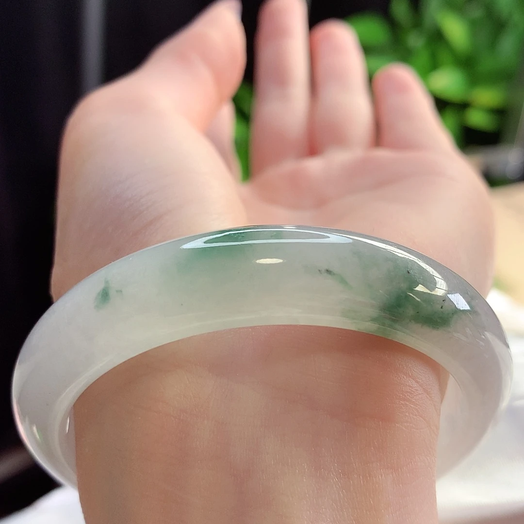 未镶嵌手镯翡翠天然A货翡翠56-57荷塘月色朦胧美镯3号