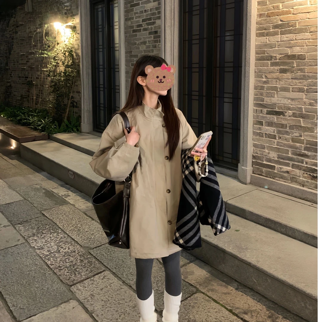 复古慵懒oversize风长袖立领棉服外套女冬季宽松显瘦百搭棉衣外套