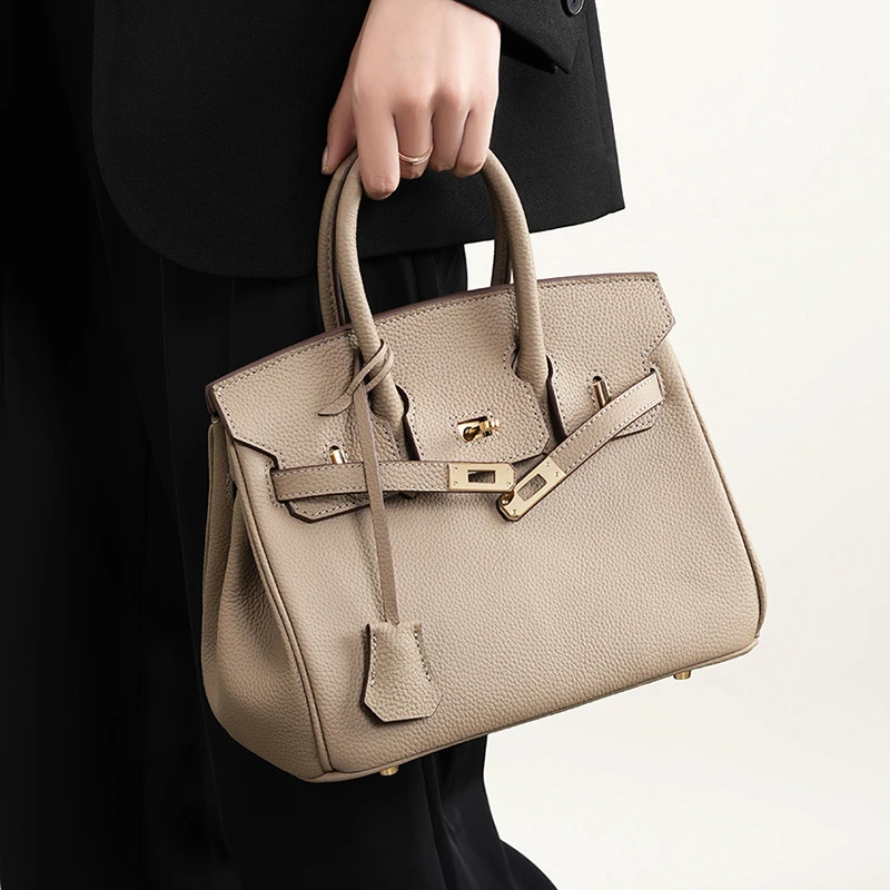 USHARK荔枝纹包真皮头层牛皮手提包大容量凯丽包包女新款女款