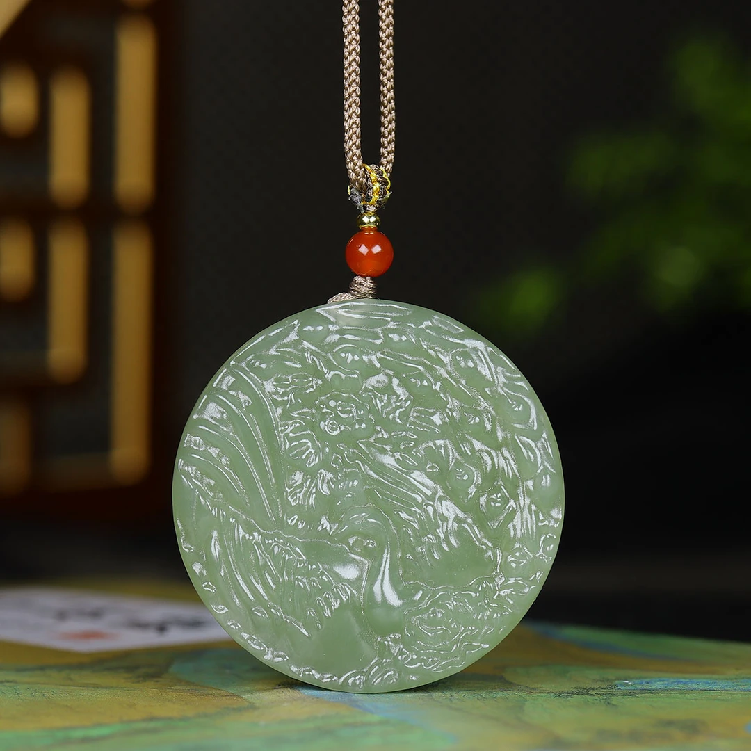 1117105和田玉湖水绿有凤来仪玉佩