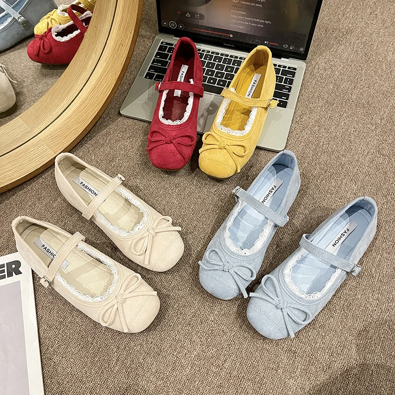 35-42码大码春夏法式一字带黄色玛丽珍鞋女2025新款软底韩版单鞋