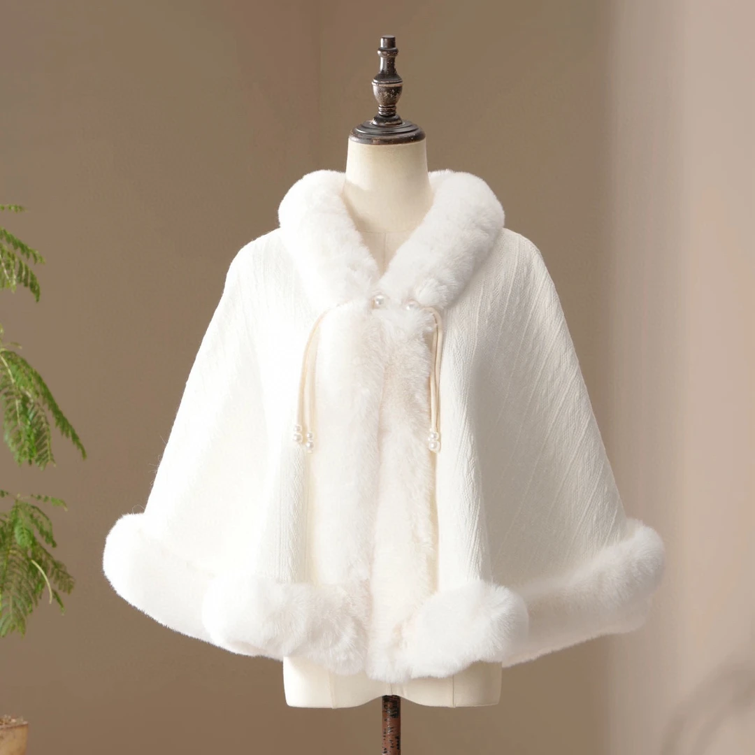 南江子旗袍披肩一字扣保暖公主外搭百搭日常毛毛外套新中式国风