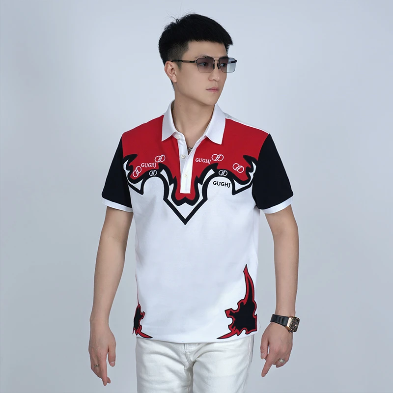 K【I.TEX】 夏季轻奢潮流拼色刺绣POLO衫时尚帅气休闲百搭修身短袖