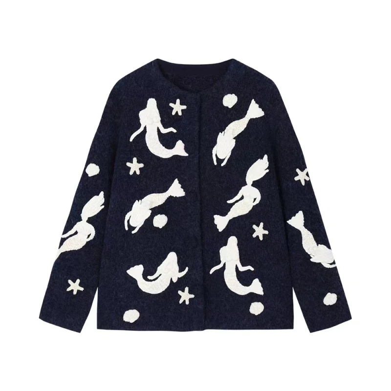 【星海人鱼】秋冬新款显瘦立体贝壳美人鱼手作针织开衫外套女.D2330