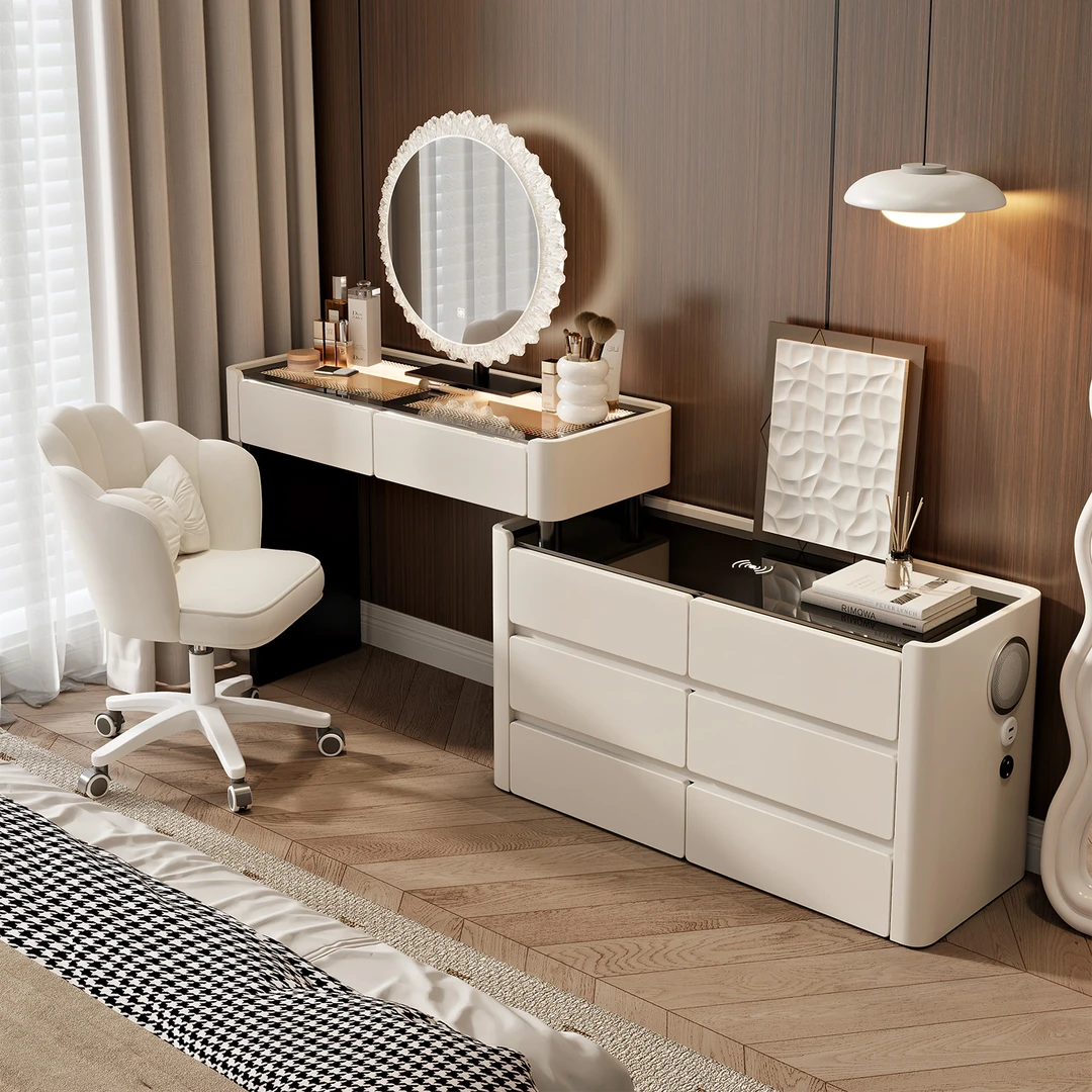 新款全实木智能梳妆台无线充电卧室家用化妆台现代简约多功能化妆