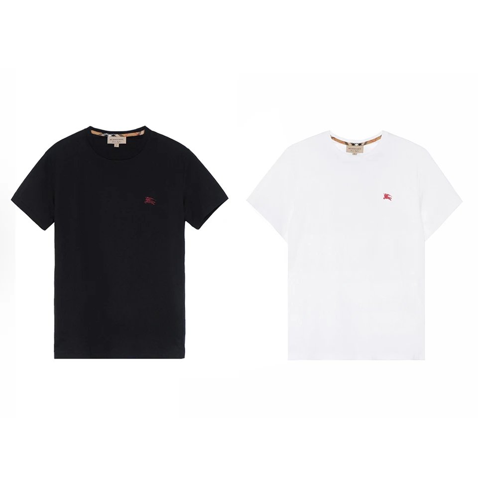 未使用 BURBERRY/博柏利  纯棉刺绣圆领休闲短袖T恤  黑色/白色