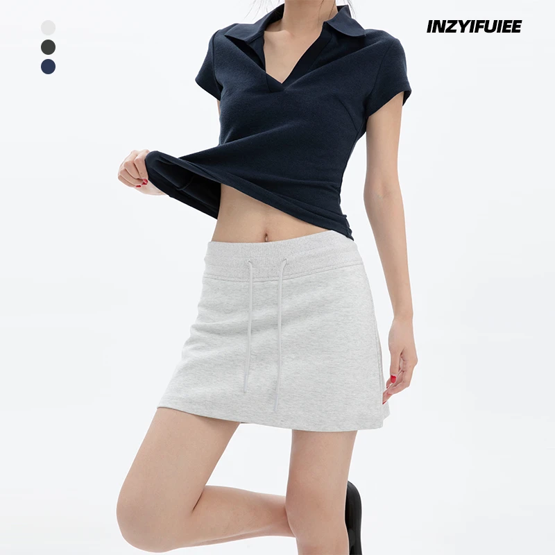 INZYIFUIEE运动休闲高腰显瘦A字包臀裙2025夏季新款抽绳纯色半裙