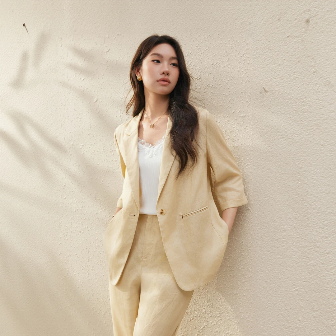 【高定黑标】慵懒老钱风纯亚麻轻薄透气西装外套QK1178