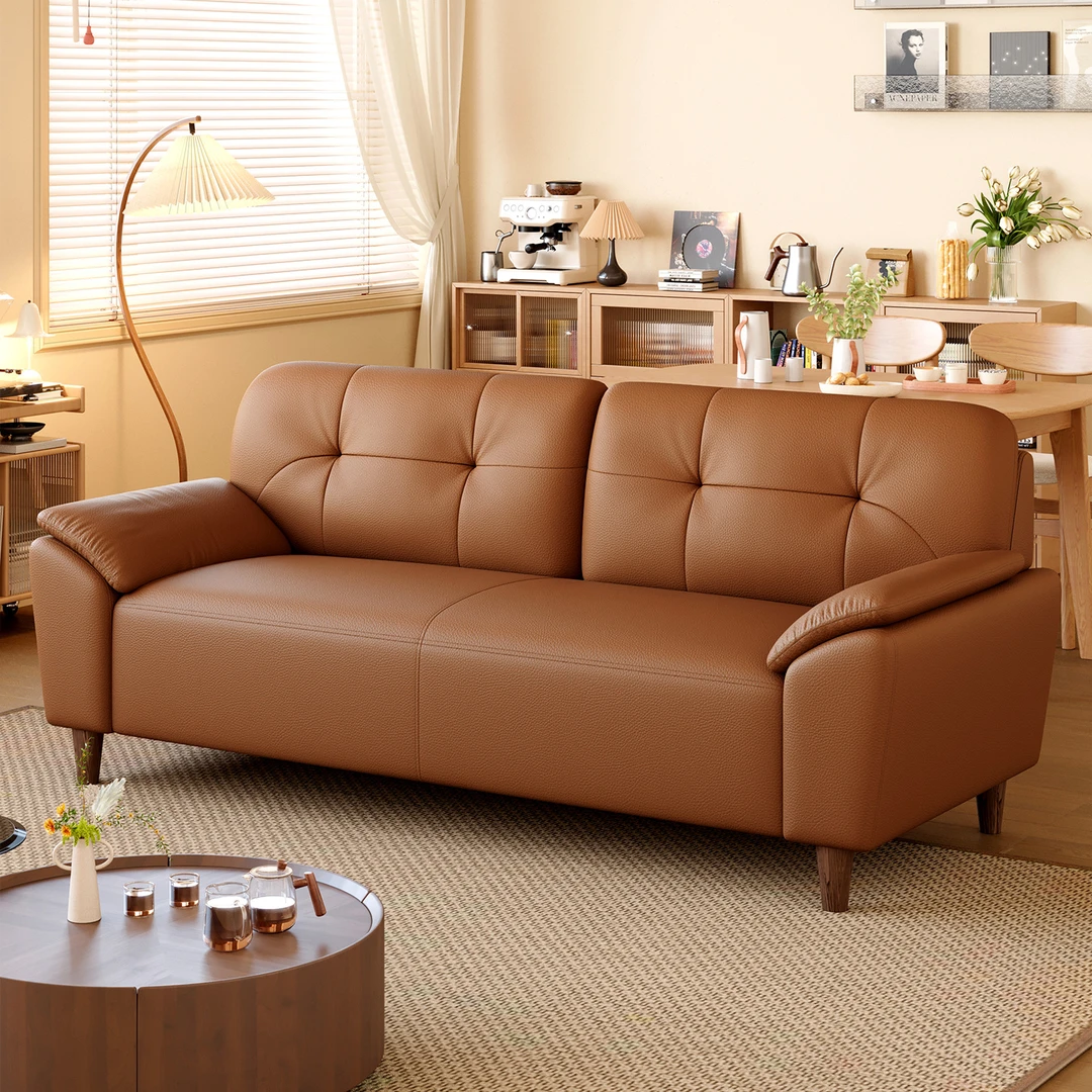 全友家私北欧简约小双人真皮沙发客厅家用现代直排公寓头层牛皮小