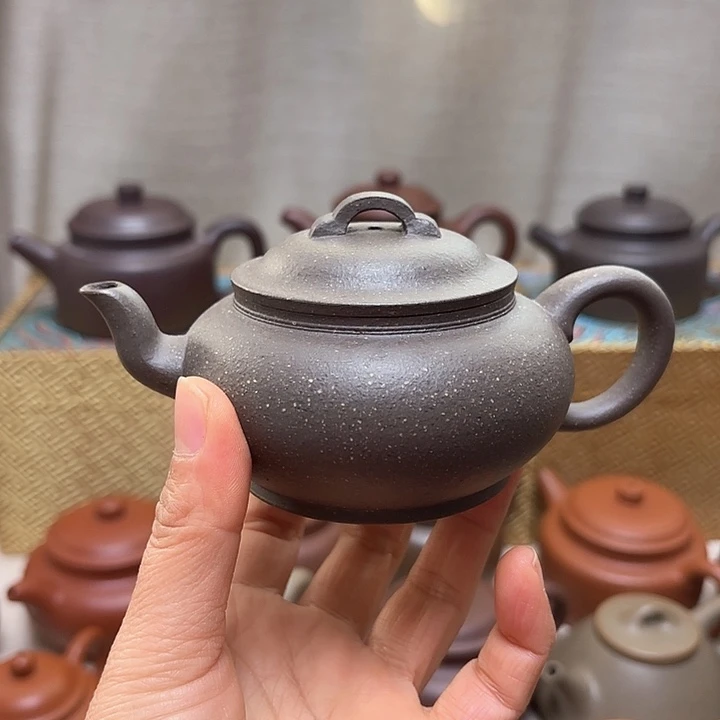 紫砂茶壶大水潭天青30目满砂半手工制作