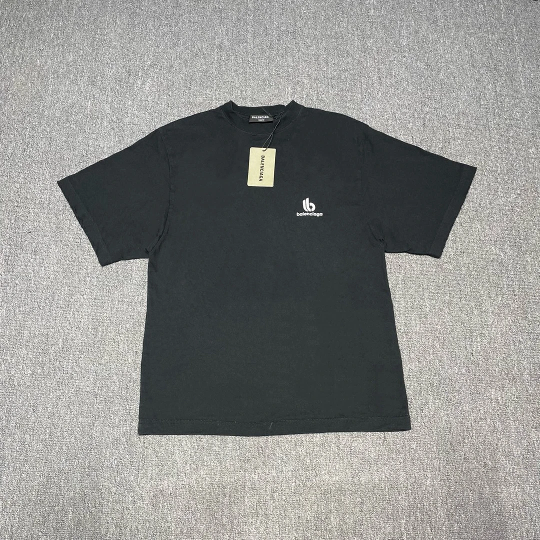 全新未使用 Balenciaga/巴黎世家 黑色刺绣破坏短袖/L码