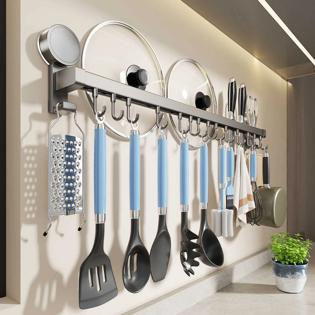 厨房挂钩免打孔挂杆锅铲子挂架多功能太空铝壁挂式刀架收纳置物架