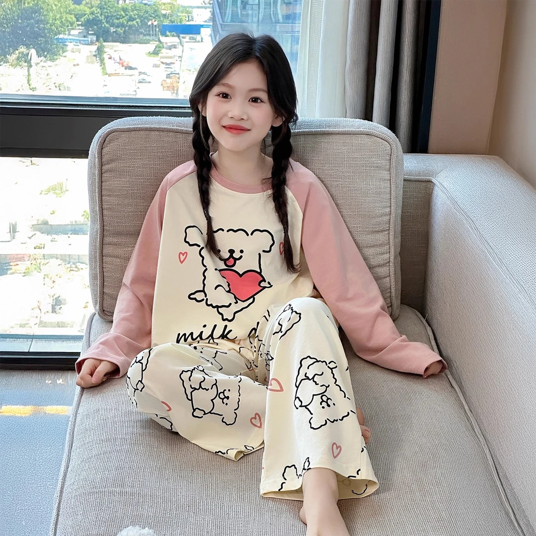 女童可爱睡衣套装2025新款女孩春秋卡通纯棉家居服儿童长袖可外穿