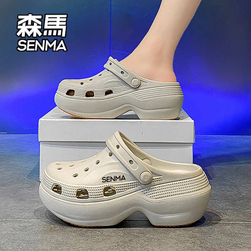 SENMA/森马洞洞鞋女2026冬季新款厚底增高包头凉拖鞋女户外沙滩鞋