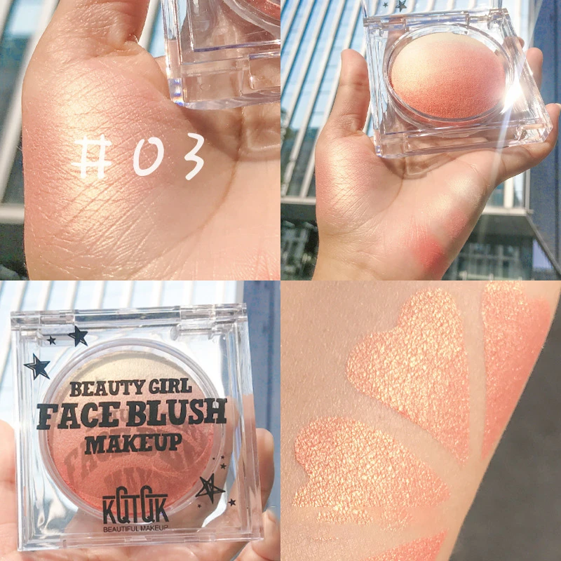 KQTQK库库韩社腮红彩虹糖芯渐变高光一体盒粉橘橙三色苹果肌网红