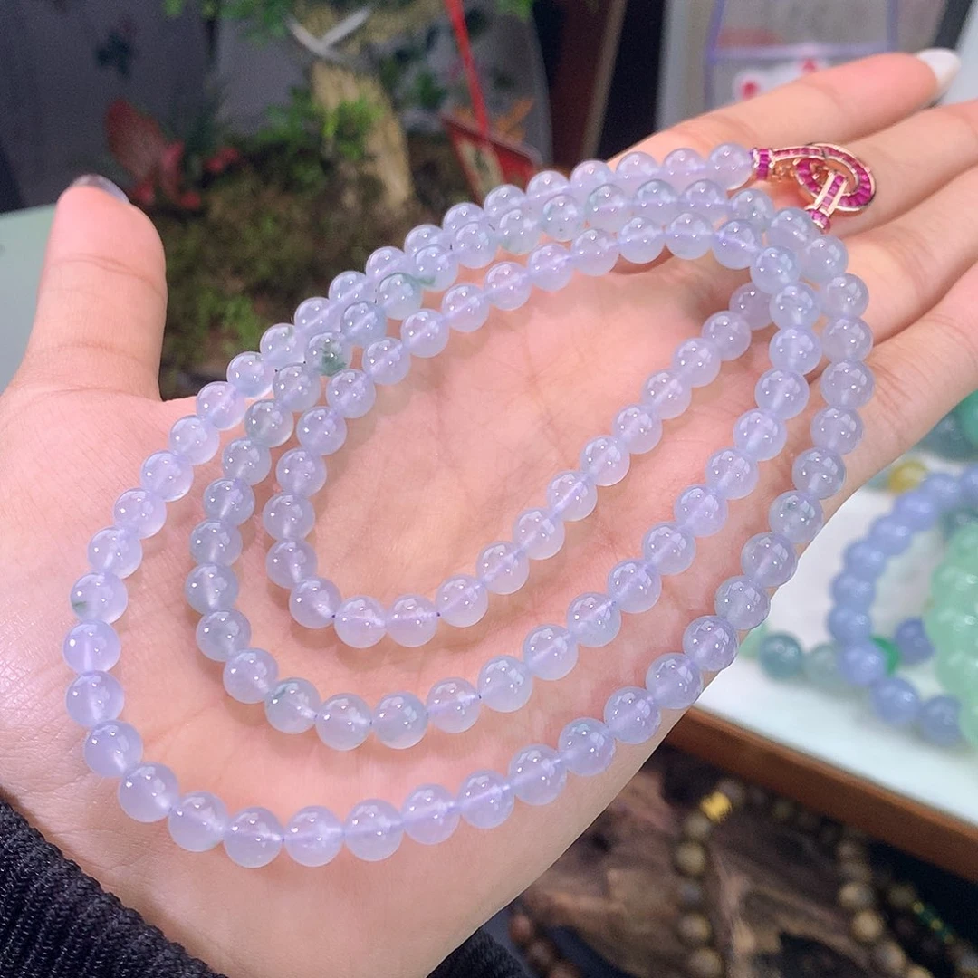 翡翠未镶嵌手链冰种浅紫飘花项链