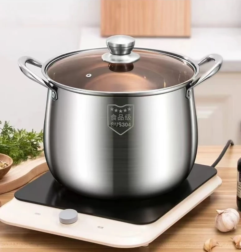 A824不锈钢汤锅家用燃气电磁炉炖汤烧水煮炖煲熬粥双耳加厚