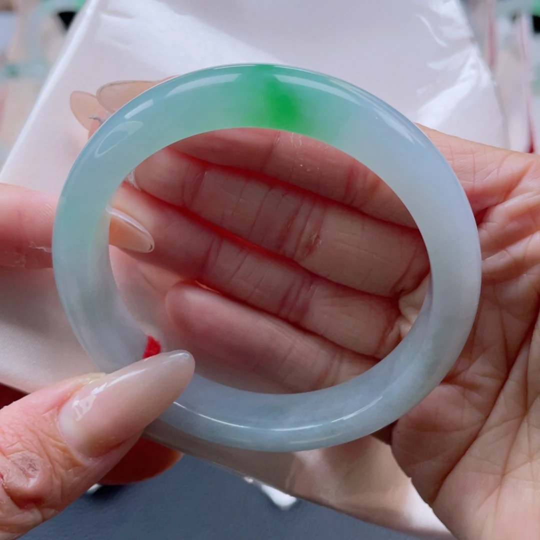 未镶嵌手镯翡翠56.7圈 果绿飘辣色 小万战斗机必拍 3号