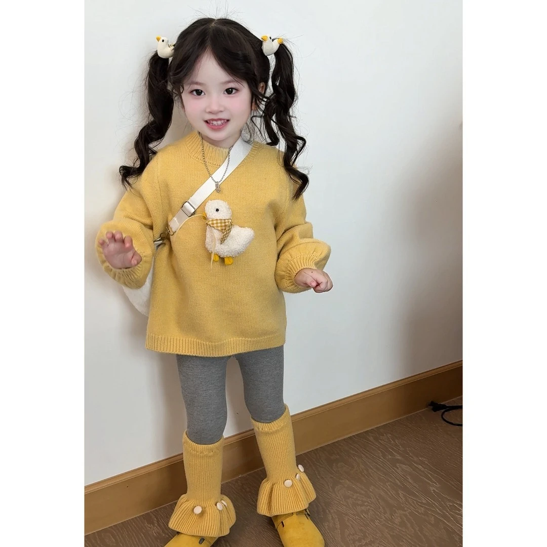 韩国2025秋装小女孩套装慵懒风针织毛衣+中长款半身裙儿童衣服ins