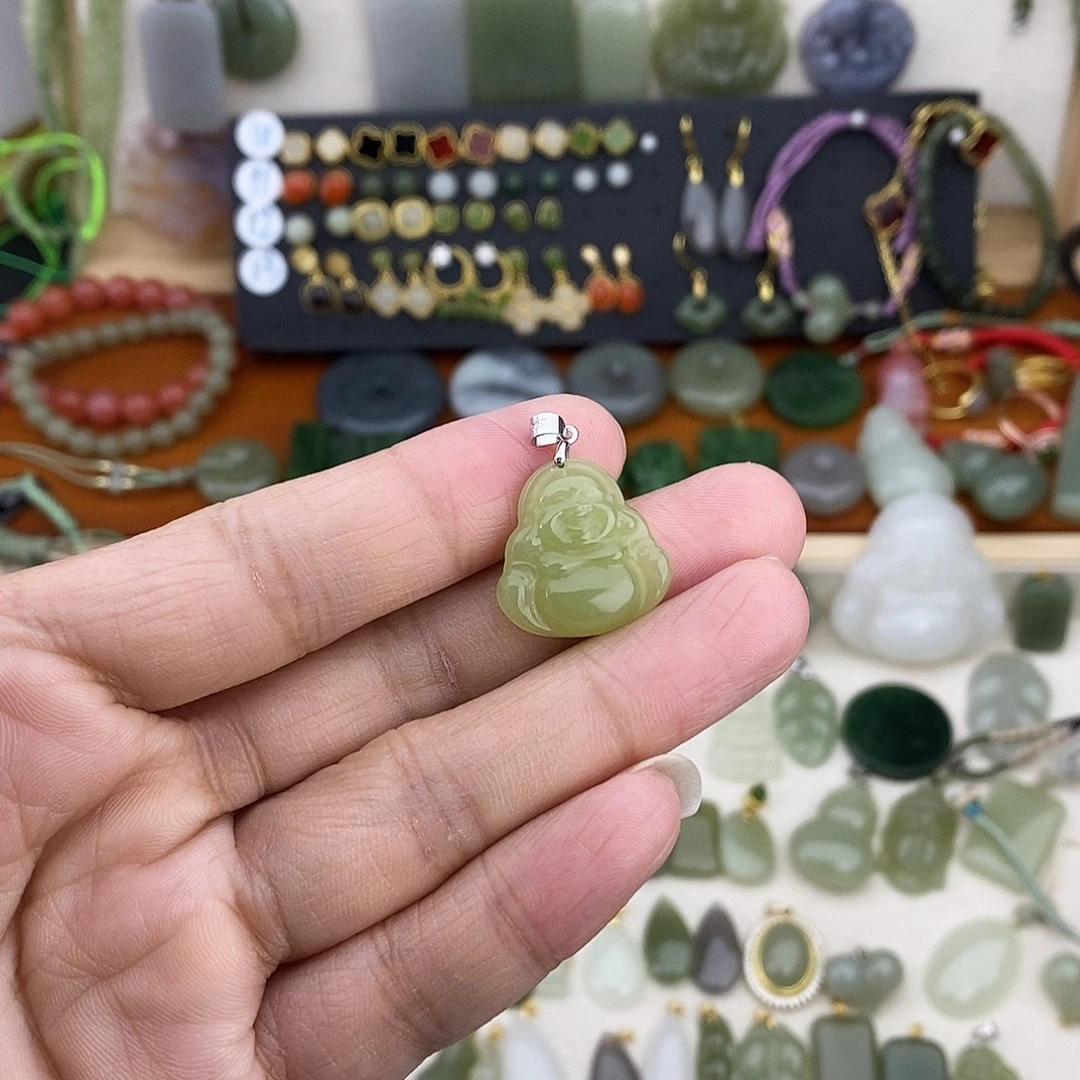 和田玉银S925镶嵌吊坠(不含链)