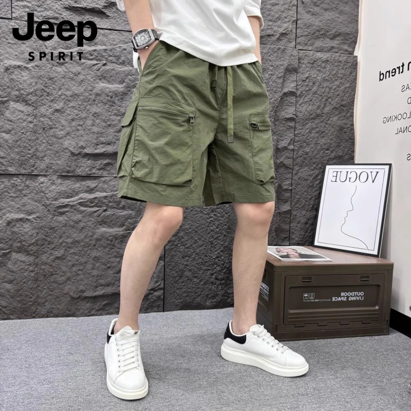 JEEPSPIRIT夏季户外速干工装短裤多口袋宽松直筒五分裤透气沙滩裤