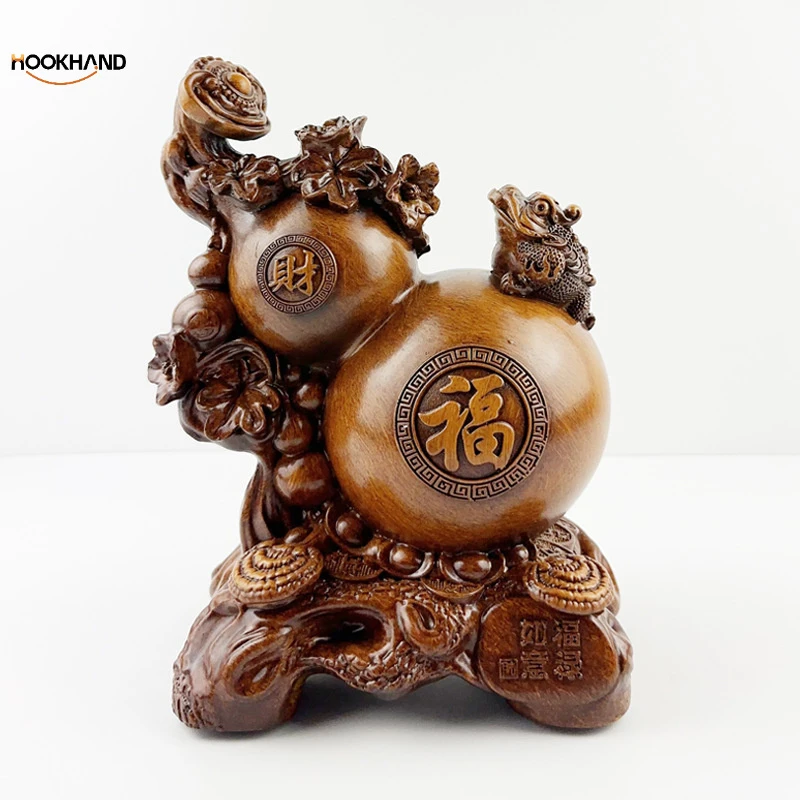 福禄如意家居摆件葫芦玄关客厅酒柜办公室树脂仿红木摆件