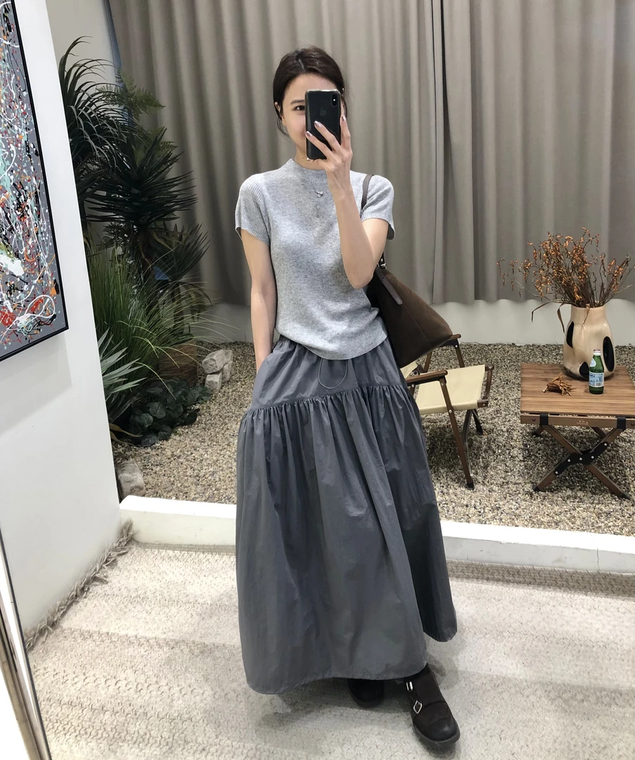 灰天鹅～法式复古时尚羊毛短袖+小众赫本小灰裙显瘦气质优雅套装女