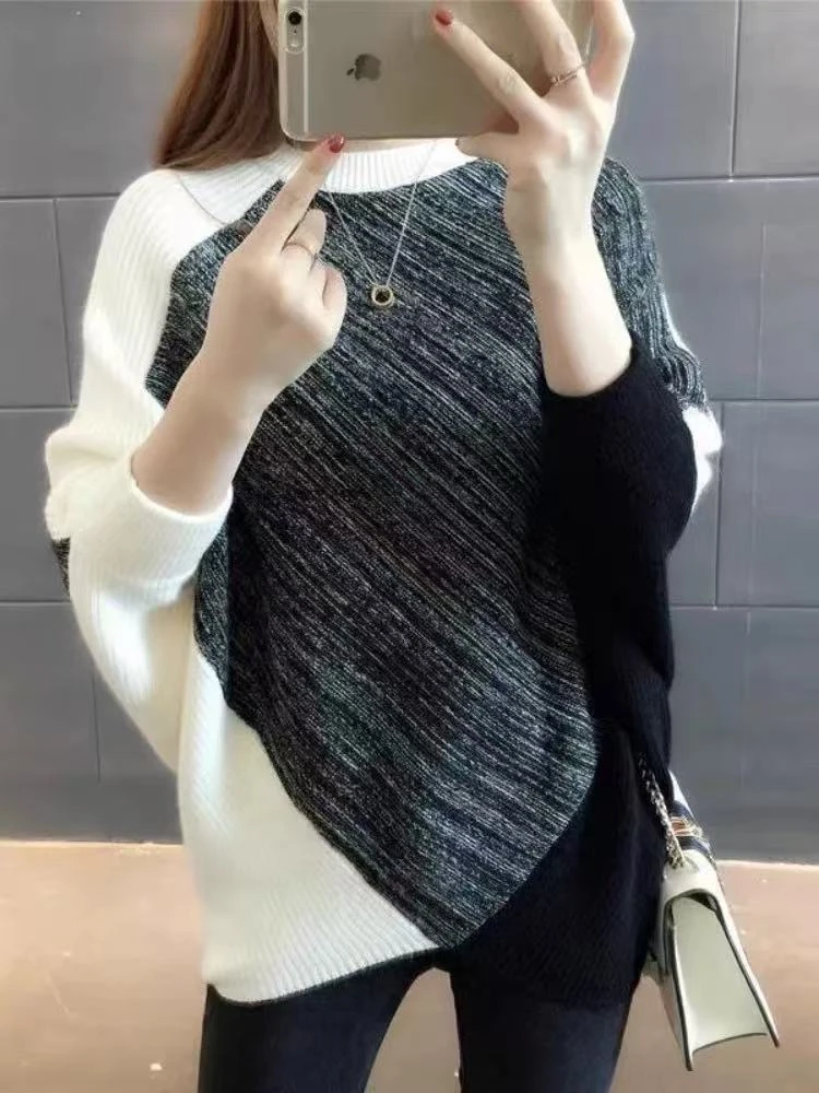 6023 新款蝙蝠袖针织毛衣秋冬宽松外穿外套百搭时尚简洁