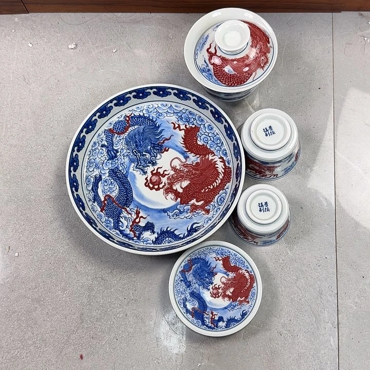 瓷片双龙戏珠五件套