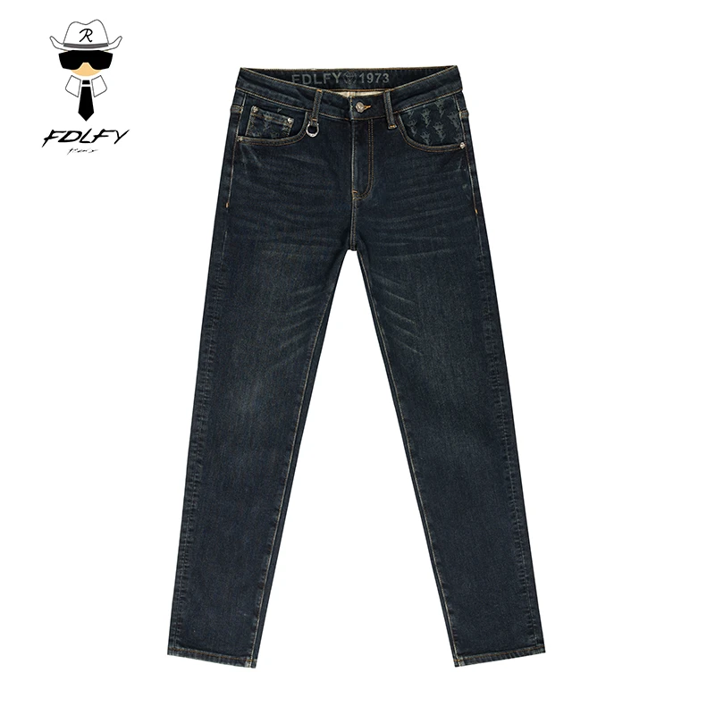 FDLFY老佛爷重磅加厚加绒牛仔裤修身小直筒轻奢欧货长裤8459