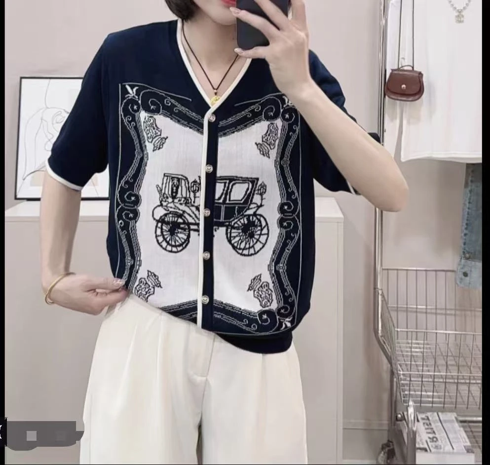 299【马车  V领短袖】高级气质针织女衫