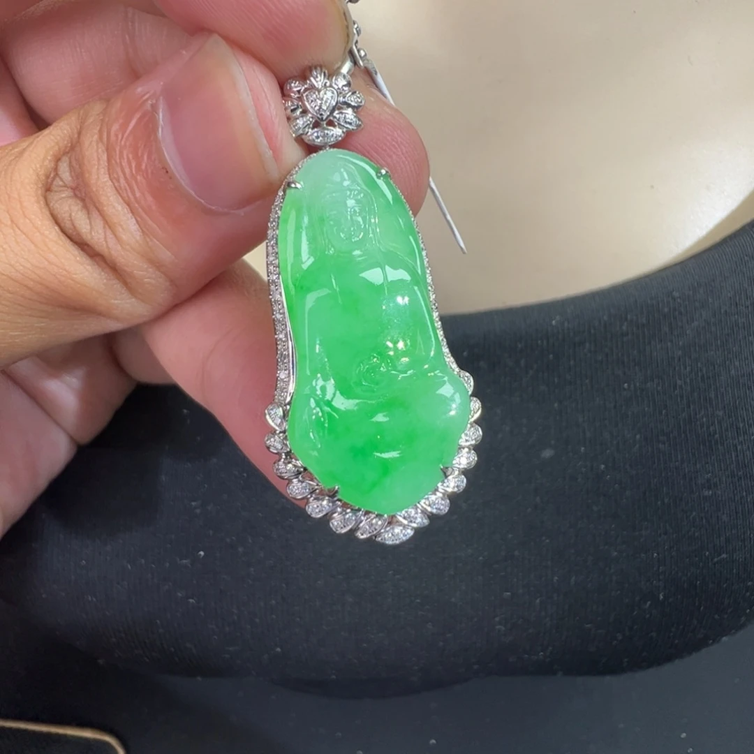 翡翠18K金镶嵌吊坠(不含链)