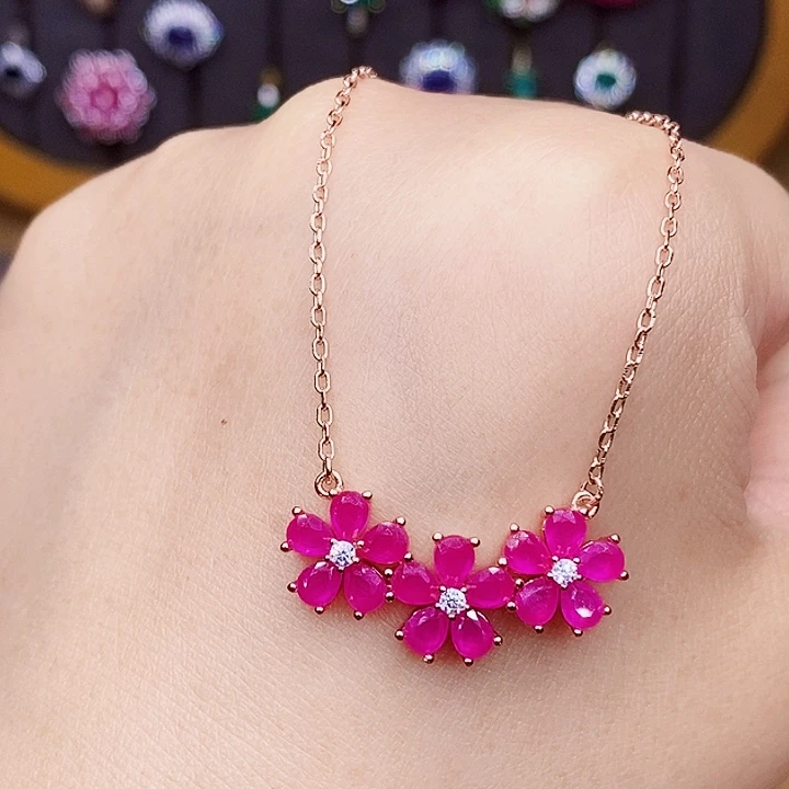 红宝石银S925镶嵌颈饰