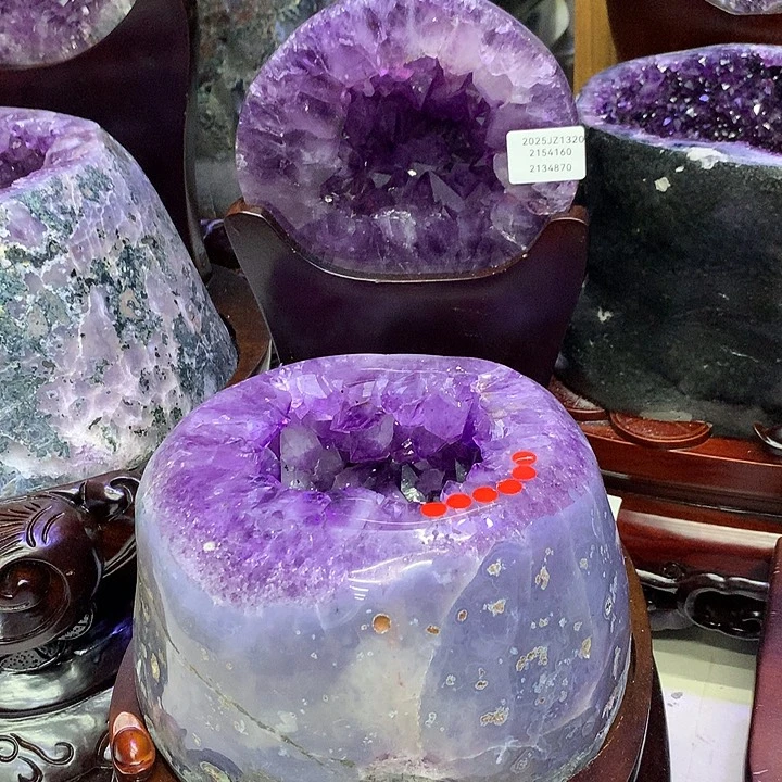石材天然巴西紫水晶聚宝盆摆件