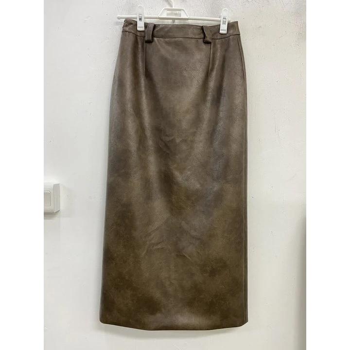 王少女【清清】咖色直筒后开叉长裙 B23300S43