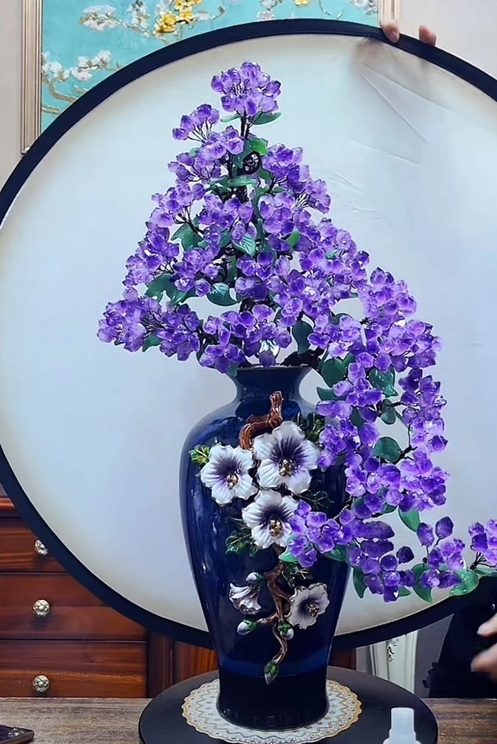 【卓越轻奢原创】珐琅彩天然紫水晶高档生活陶瓷摆件书桌酒柜餐桌等