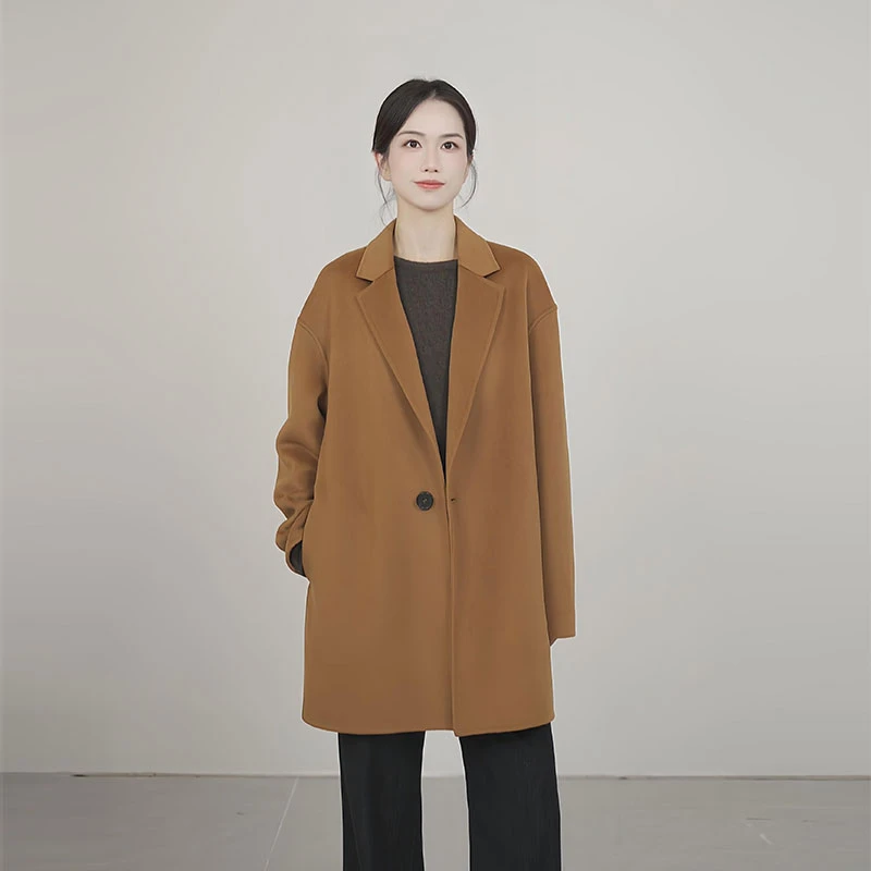 小禾【风禾大衣】高奢山羊绒一粒扣简约廓形气质中长款双面呢大衣