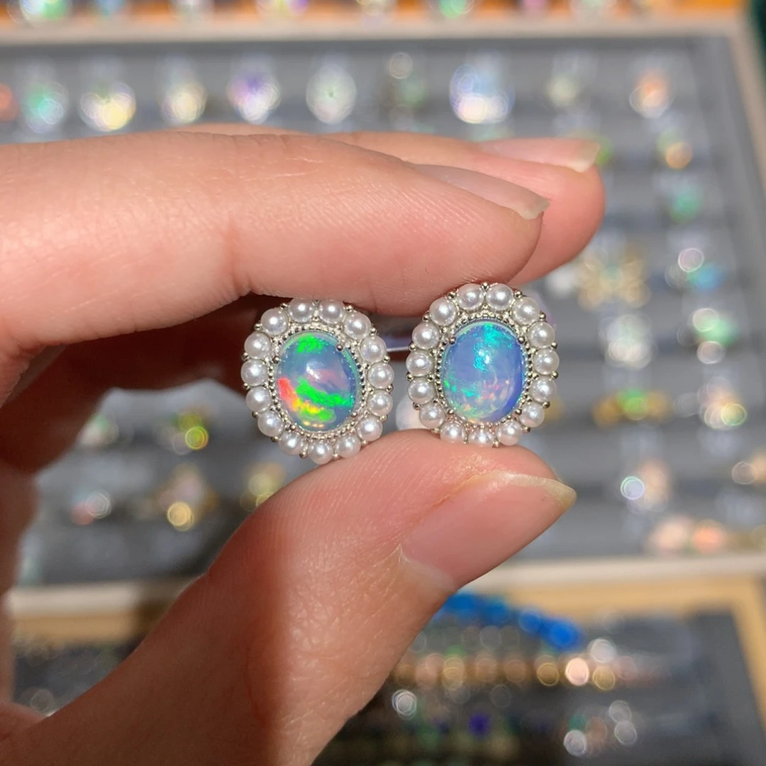 银S925镶嵌欧泊欧泊耳饰y