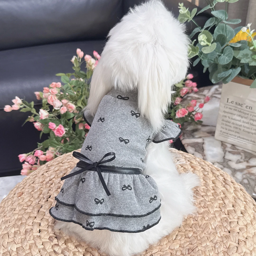 春款宠物服灰色蝴蝶结蛋糕裙
