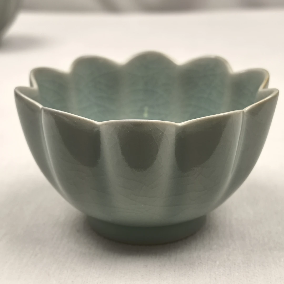 烟青瓷韵汝窑天青色汝瓷莲花温碗1:1缩小版莲花主人杯