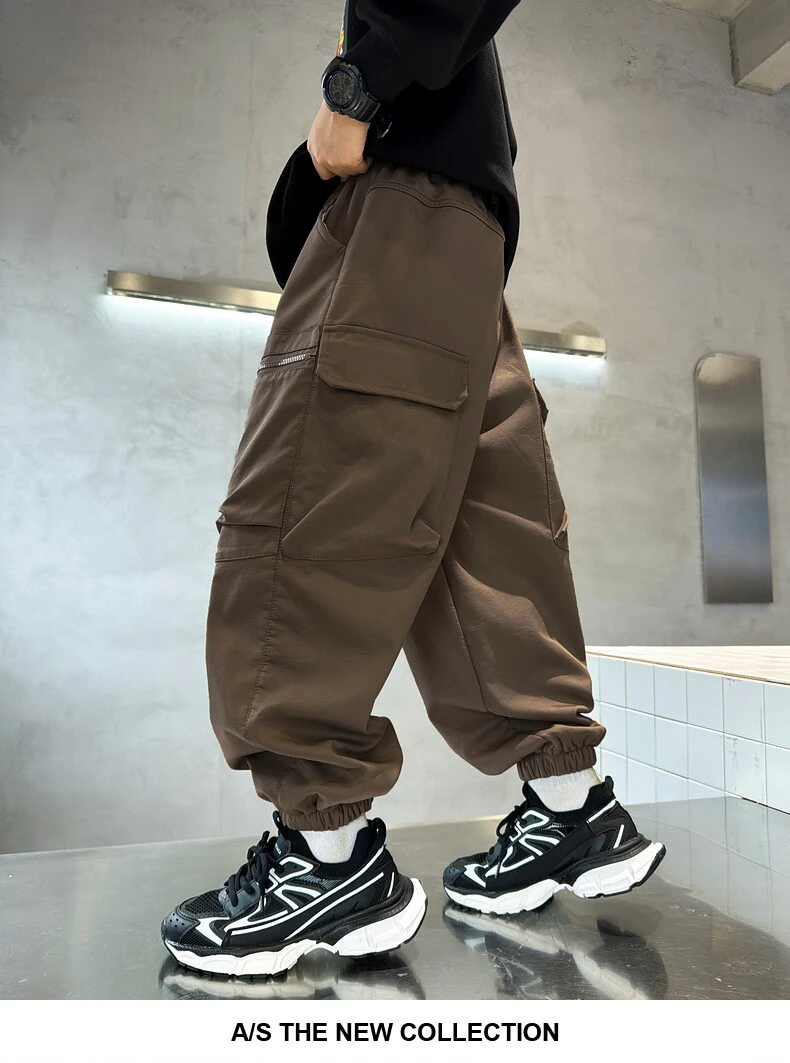 大口袋工装儿童加绒裤