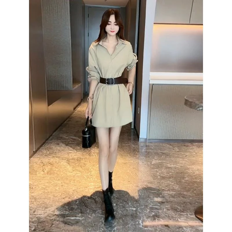 2025秋季新款法式覆古慵懒气质收腰显瘦长袖领中长款连衣裙
